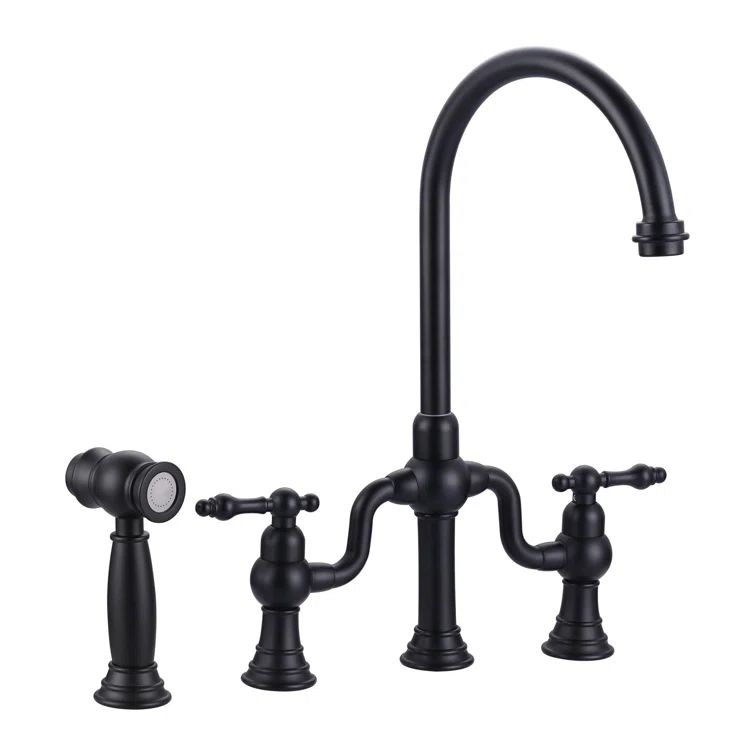 Matte Black Stainless Steel Double Handle High-Arc Kitchen Faucet