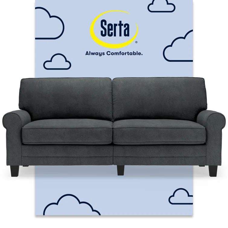 Charcoal Microfiber Rolled Arm Sofa with Pillow Back
