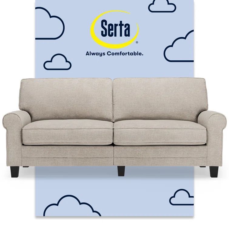 Copenhagen Light Gray 78" Microfiber Sofa with Rounded Arms and Removable Cushions