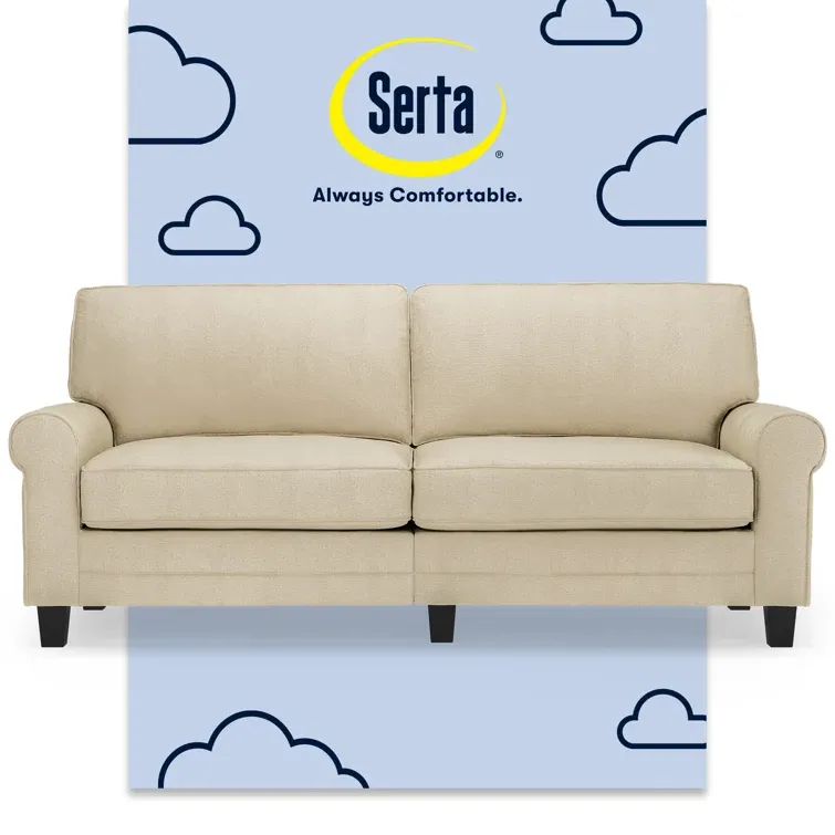 Beige Rolled Arm Polyester Sofa with Soft Pillow Back