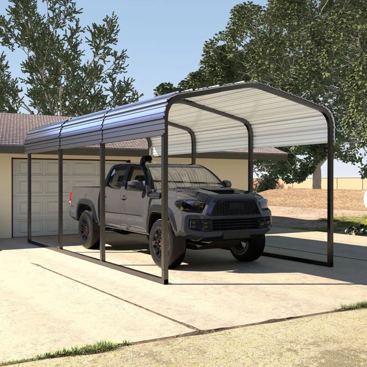 Gray 10x15 FT Galvanized Steel Carport Canopy