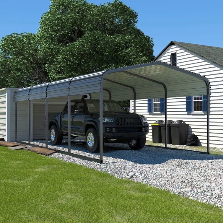 Gray 12x20 FT Heavy Duty Steel Carport Canopy