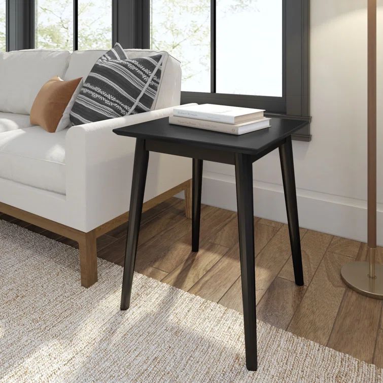 Black Pine Wood Mid Century Modern Square Side Table
