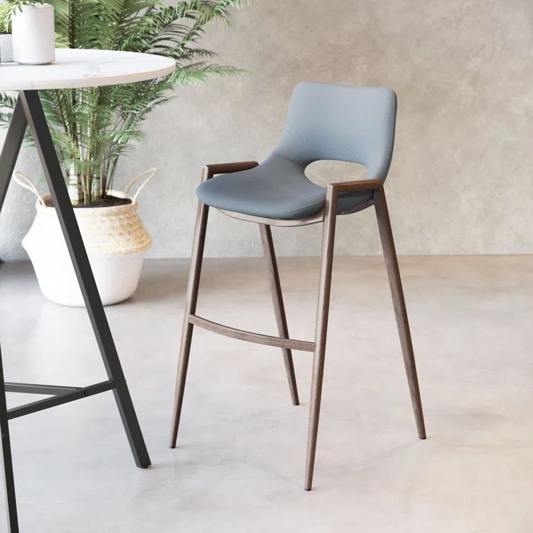 Gray Metal and Wood Contemporary Bar Stool Set