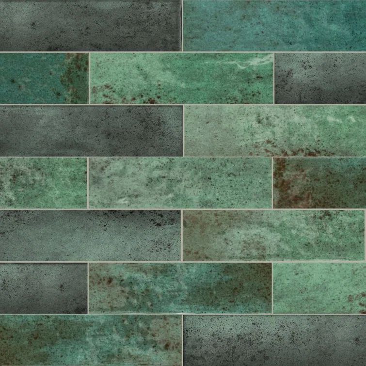 Ibiza Green Glossy Ceramic Subway Wall & Floor Tile, 2" x 10"