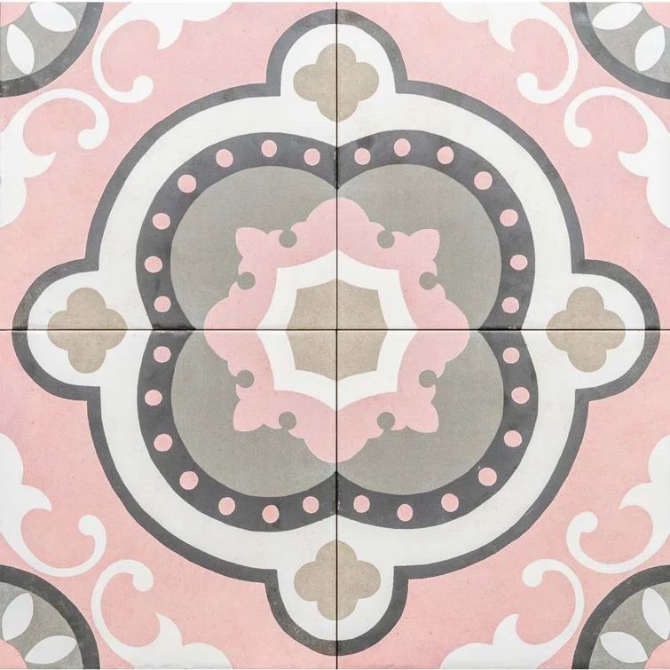 Art Deco Rose Pink Porcelain 8" x 8" Wall and Floor Tile
