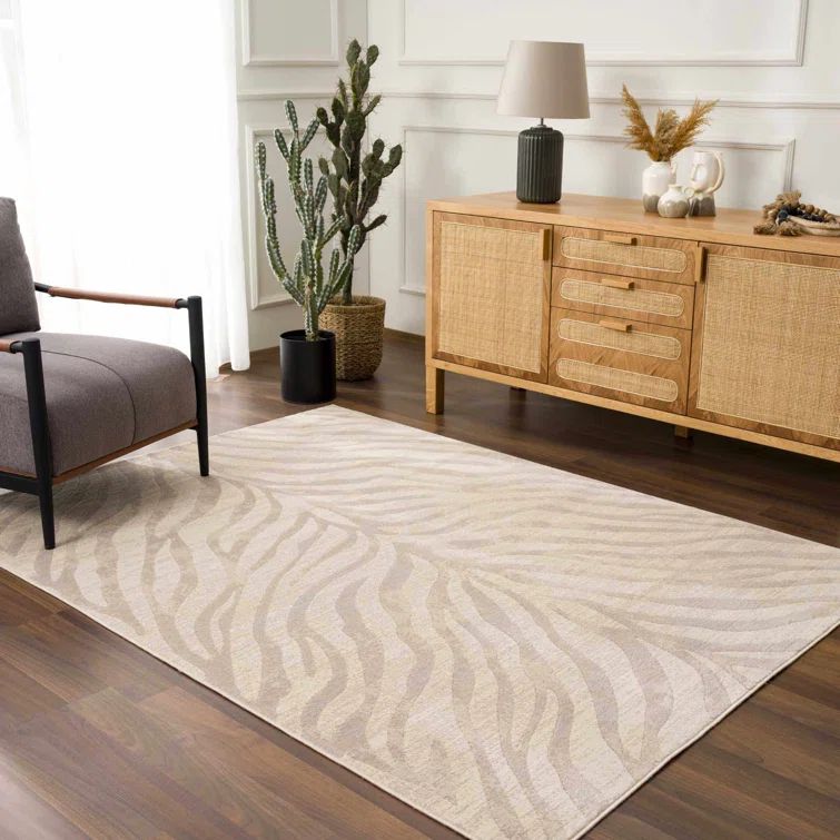 Manteca Light Gray and Taupe Zebra Print Area Rug 3'11" x 5'7"