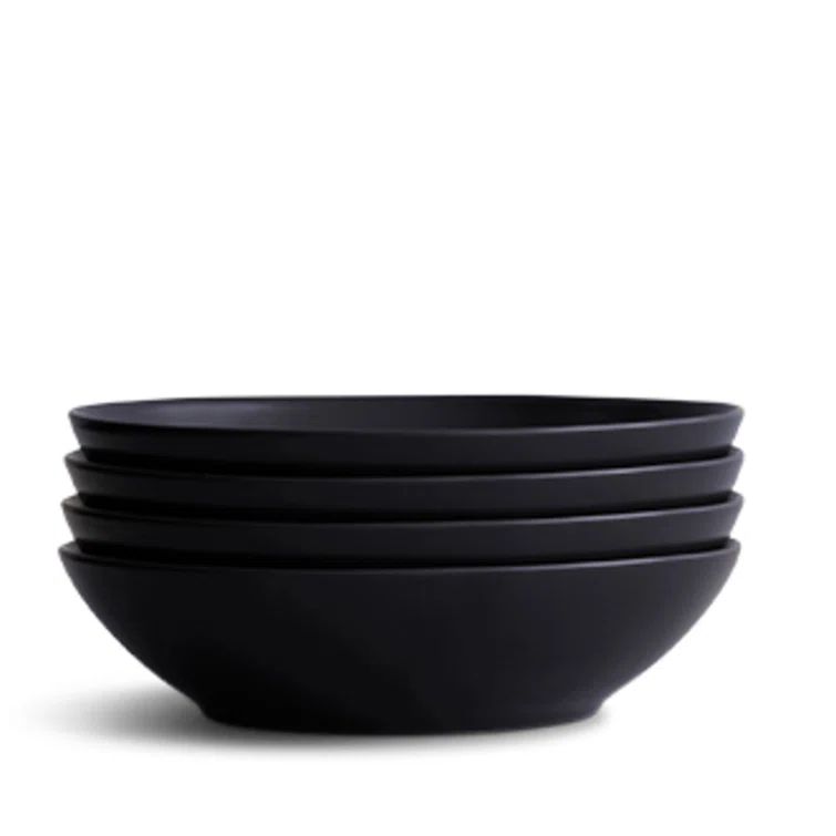 Midnight Ceramic Wide Shallow Soup Bowls, Set of 4