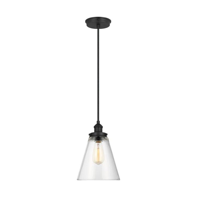 Midnight Black Single Light Clear Glass Cone Pendant