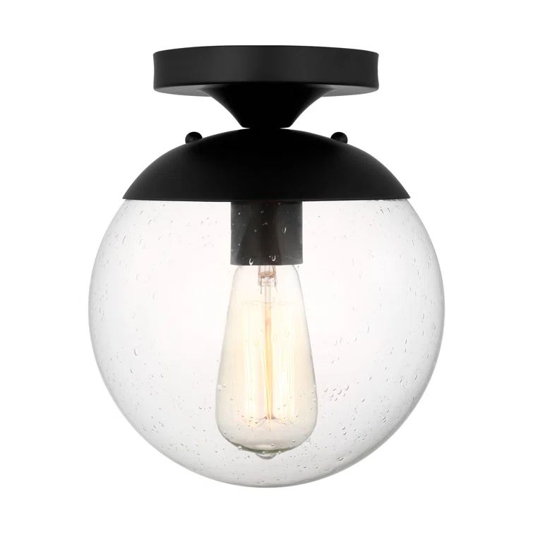 Midnight Black Globe Semi Flush Mount with Clear Seeded Glass
