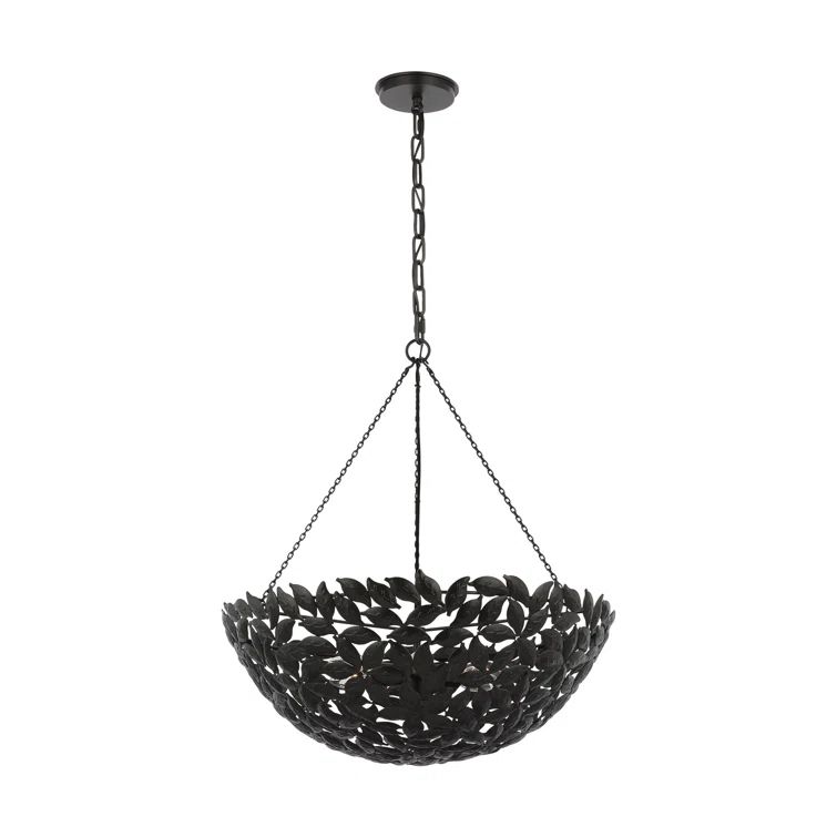 Aged Iron 6-Light Bowl Pendant with Leaf Motif