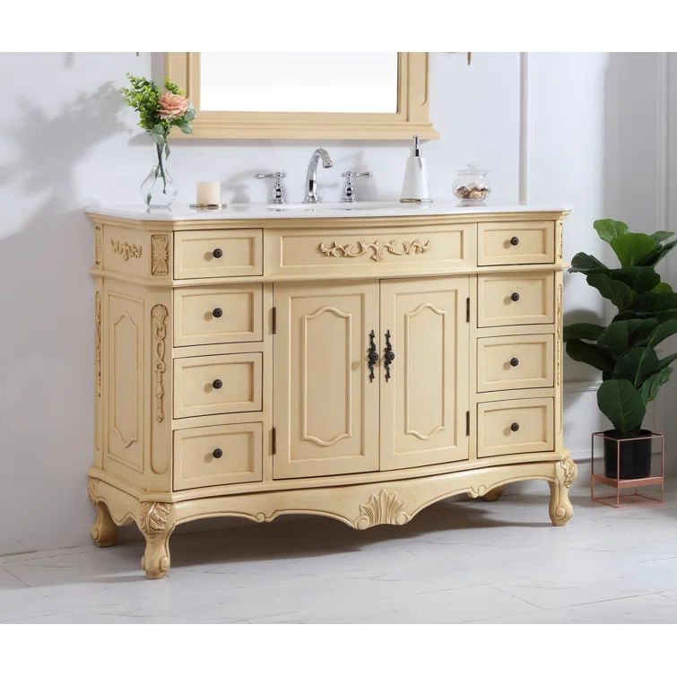 Light Antique Beige 48'' Single Bathroom Vanity with Ivory White Quartz Top