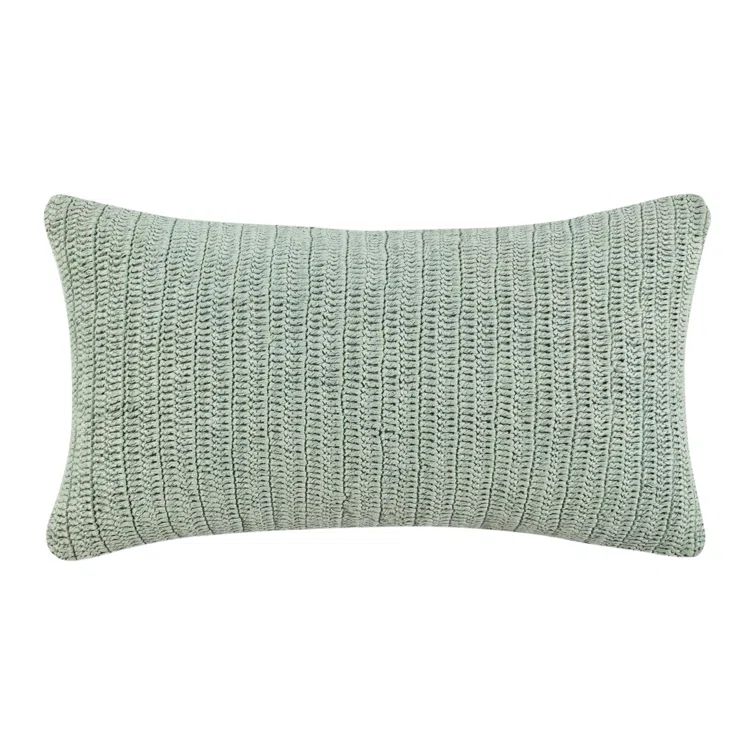 Sagebrush Green Knitted Linen Throw Pillow, 14"x26"