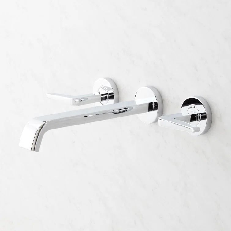 Chrome Wall Mounted Widespread Bathroom Faucet with Lever Handles