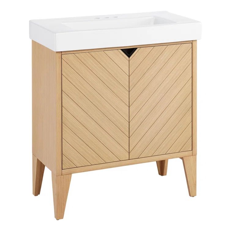 30" Sandy Oak Single Bathroom Vanity with Chevron Pattern