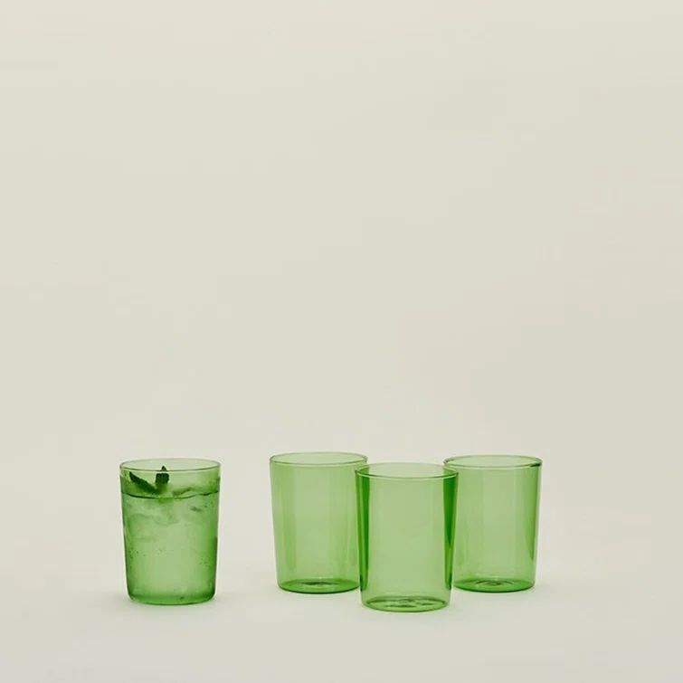 Large Olive Green Glass Drinking Set - 20 oz, Microwave and Dishwasher Safe