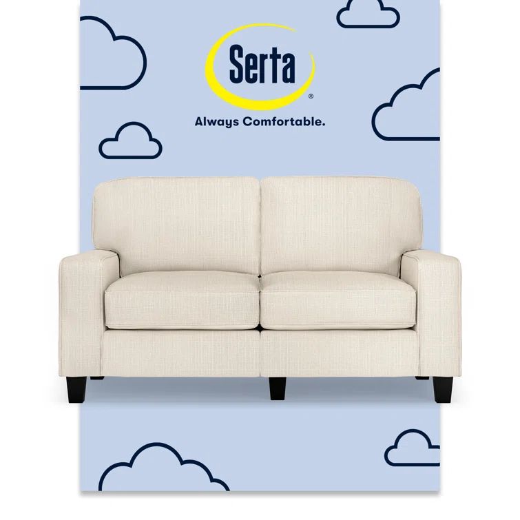 Beige Leather Track Arm Loveseat with Pillow Back