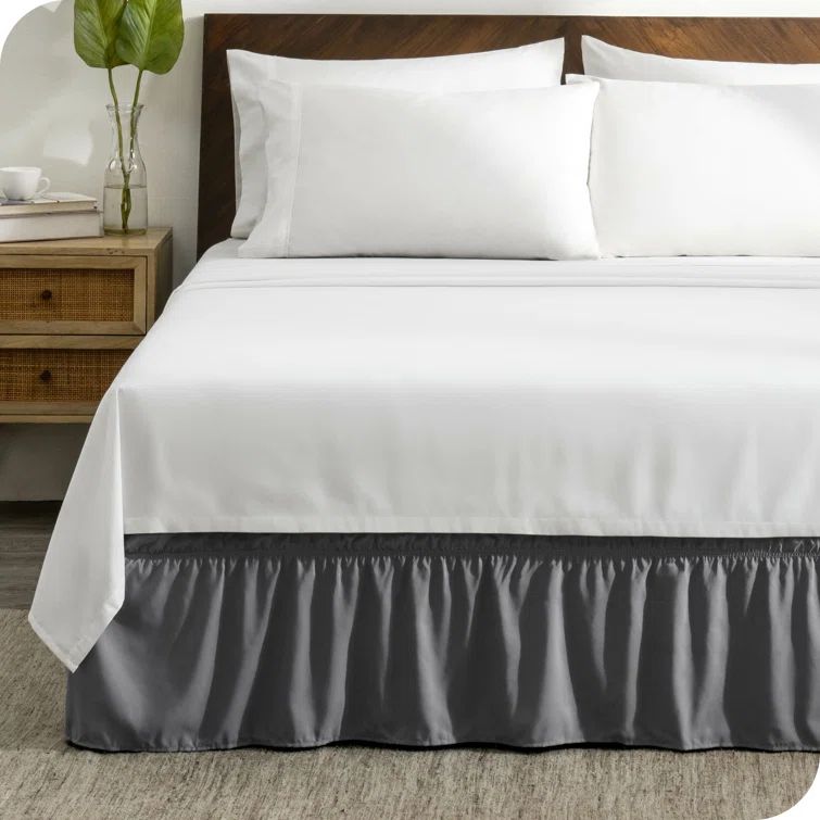 Gray King Adjustable Wrap Around Ruffled Bed Skirt