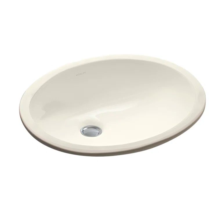 Biscuit Ceramic Oval Undermount Bathroom Sink with Overflow