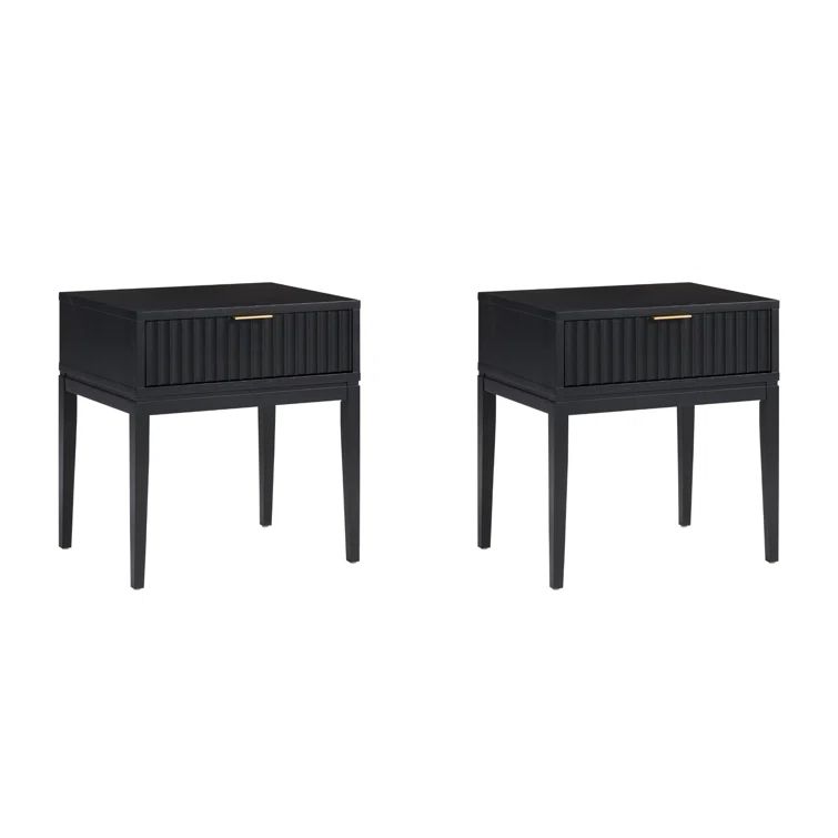 Jasper Black Wood Fluted 2-Drawer Nightstand Set
