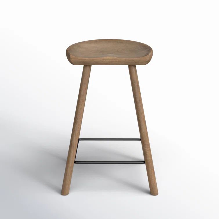 Natural Matte Rubberwood Backless Counter Stool with Metal Footrest