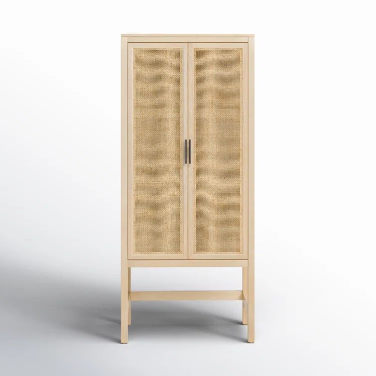 Natural Mango Solid Wood Storage Cabinet with Woven Cane Doors