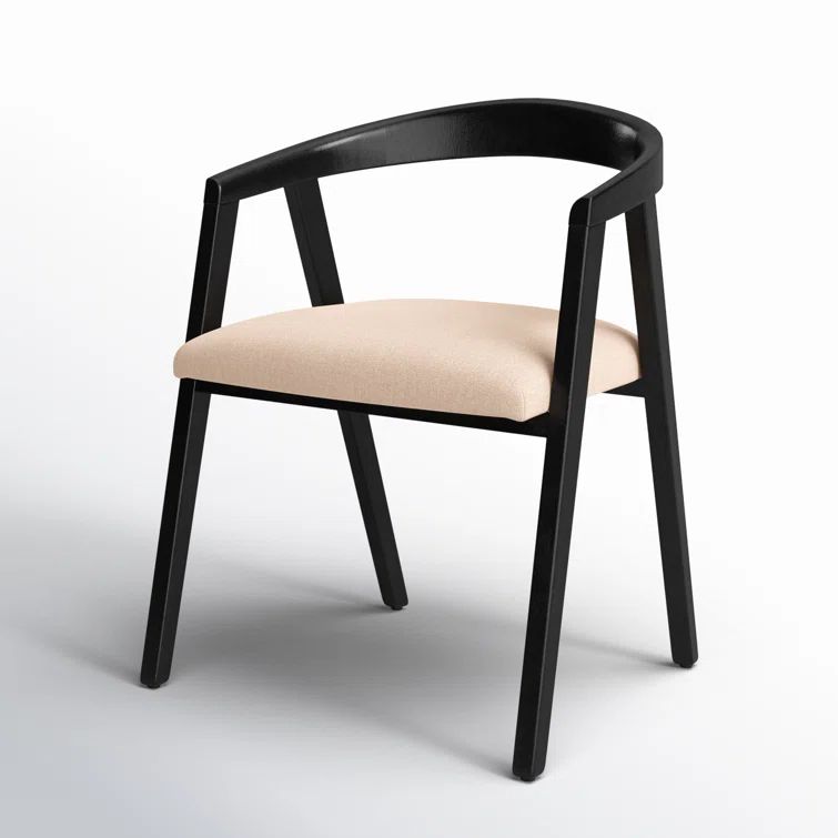 Eloise Matte Black Oak Wood Arm Chair with Light Taupe Linen Upholstery