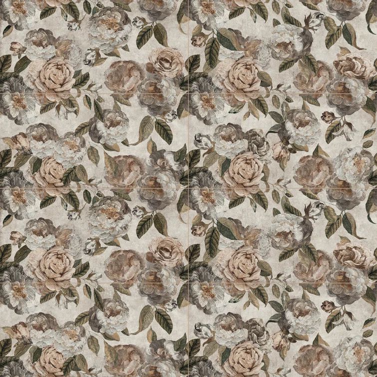 Large Beige Floral Matte Porcelain Wall and Floor Tile