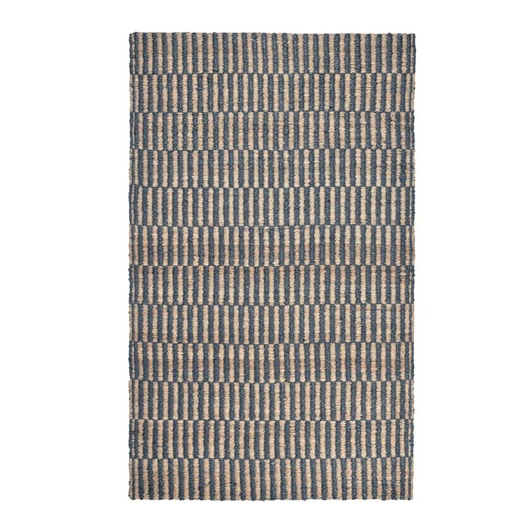 Handmade Blue and Beige Striped Jute Area Rug 8' x 10'