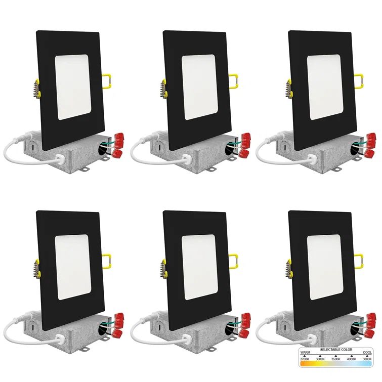 Matte Black Aluminum 4-Inch Square Recessed LED Ceiling Light, 12 Pack