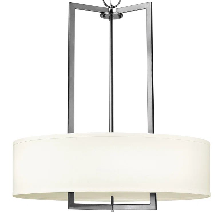 Hampton 3-Light Drum Chandelier in Antique Nickel with Off-White Linen Shade