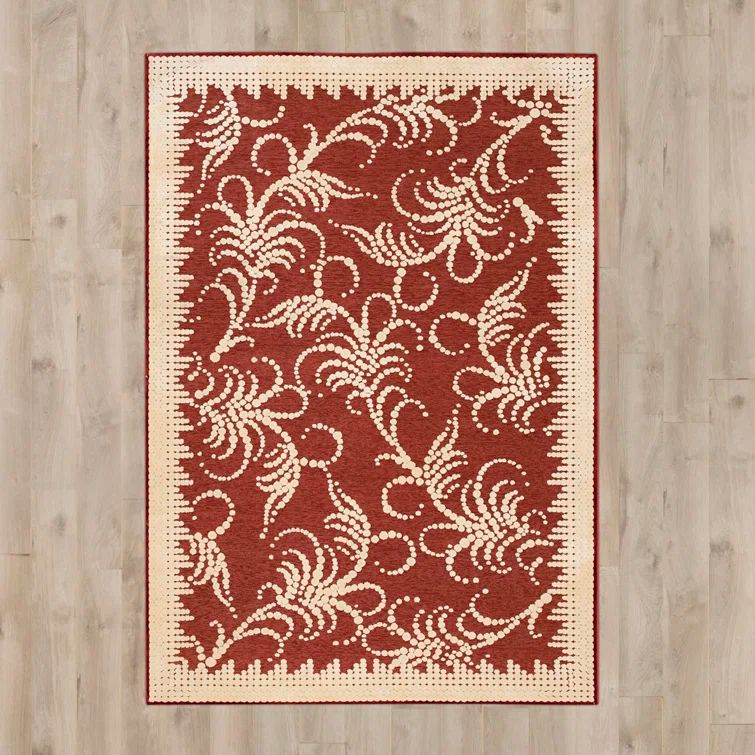 Handmade Floral Elegance 4' x 5'7" Red Wool & Viscose Rug