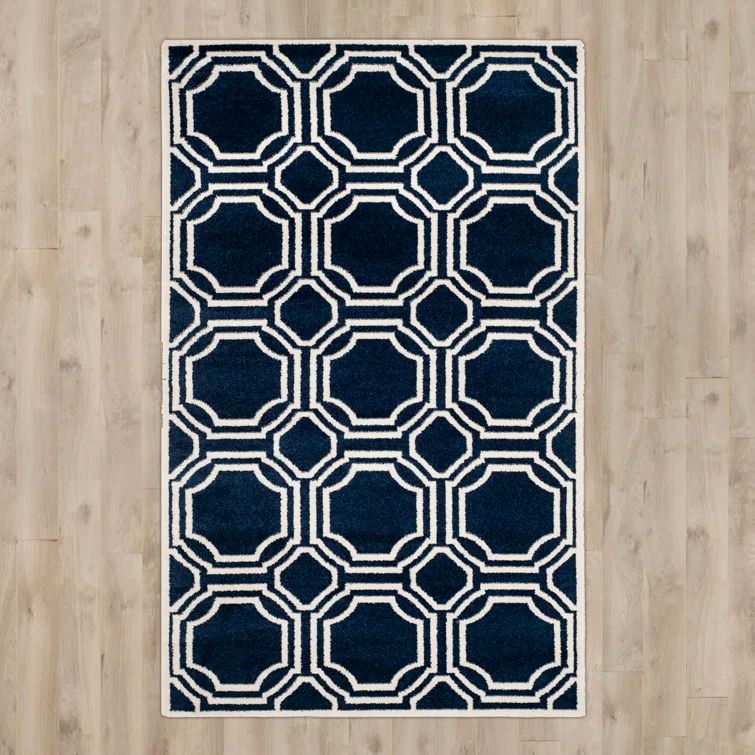 Navy and Ivory Geometric Wool Area Rug 3' x 5'