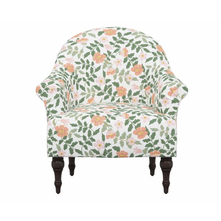 Primrose Blush Floral Linen Blend Armchair with Natural Legs