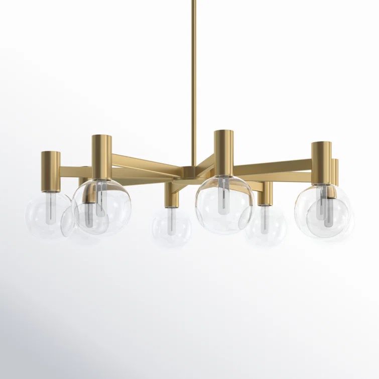 Wright 8-Light Warm Brass Chandelier with Clear Glass Shades