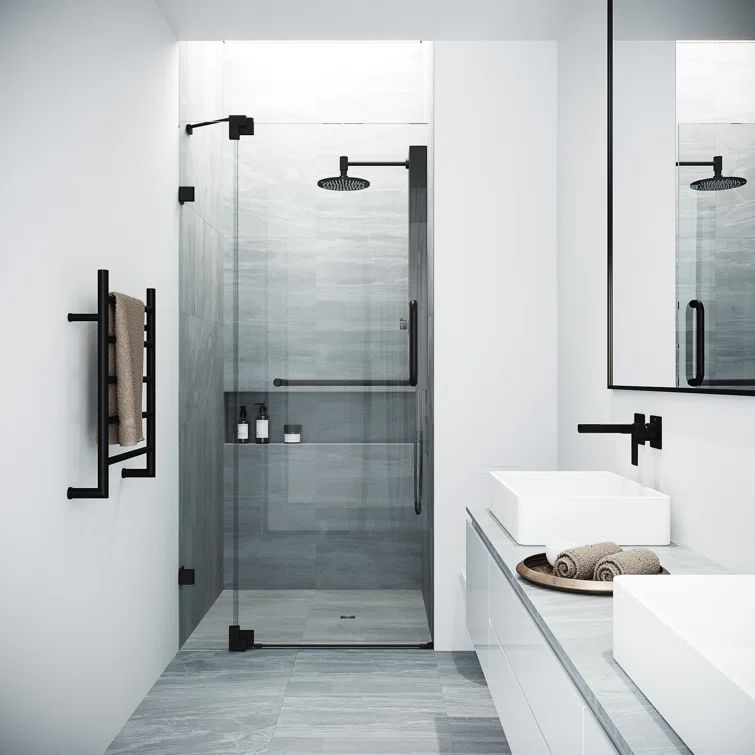 Pirouette 36-48" Adjustable Frameless Pivot Shower Door with Clear Glass