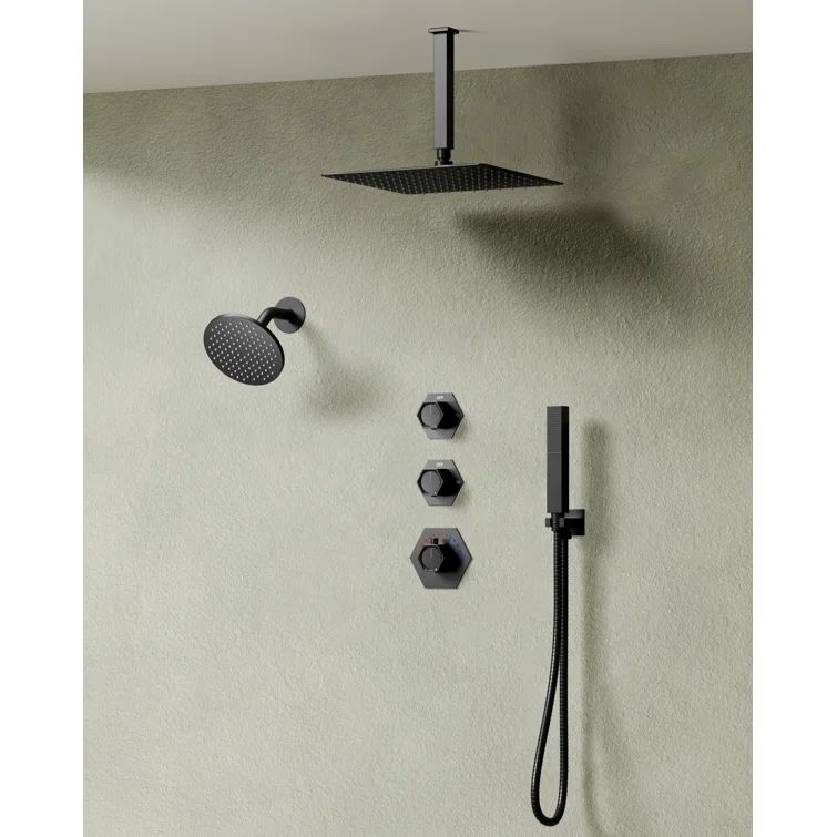 Matte Black Dual Shower Heads with Thermostatic Valve