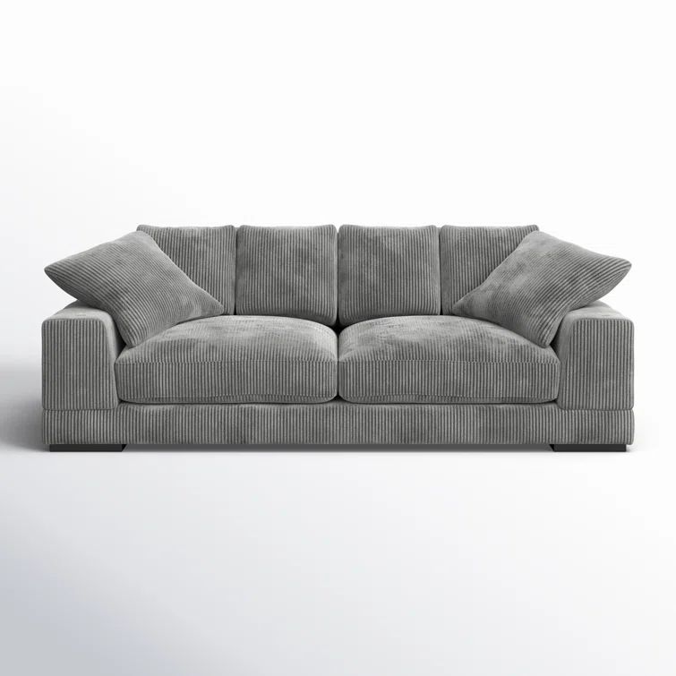 Gray Corduroy Polyester Sofa with Ottoman and Wood Frame