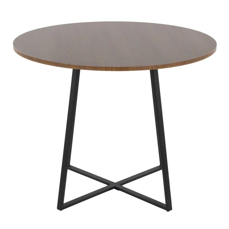 Cosmo Round Walnut Wood Dining Table with Black Metal Base