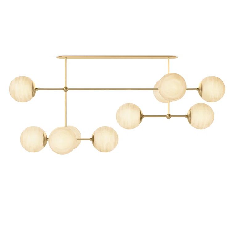 Burnished Brass 10-Light Linear Chandelier with Marbled Glass