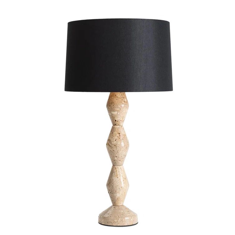 Mid-Century Modern Natural Stone Buffet Lamp with Black Linen Shade