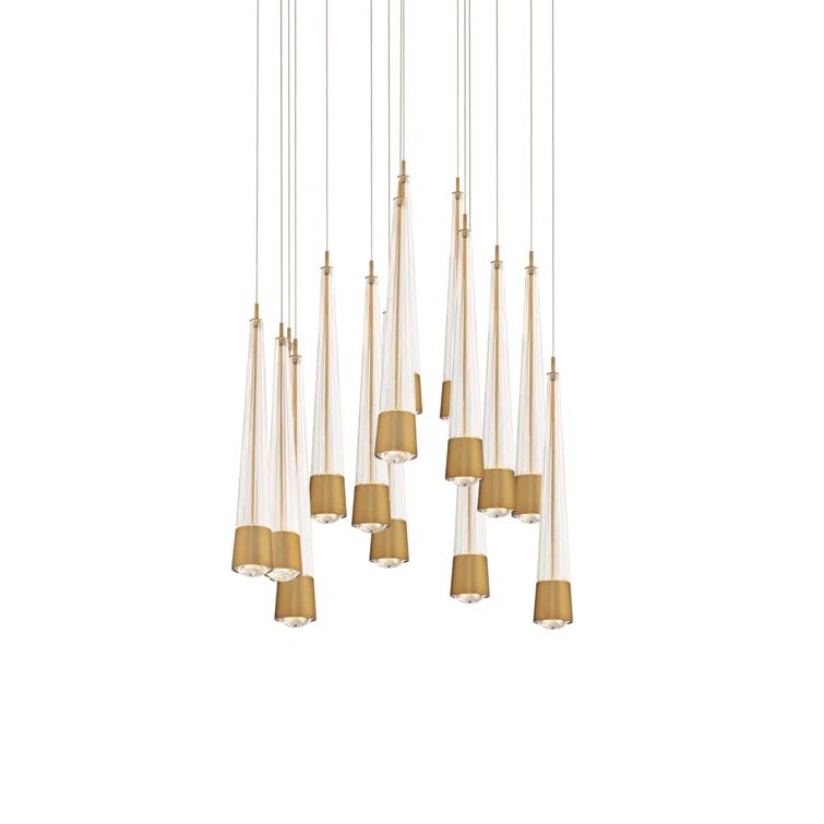 Aged Brass 15-Light LED Cluster Pendant with Glass Diffusers