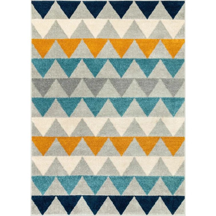 Ivory and Multicolor Geometric Synthetic 8' x 10' Area Rug