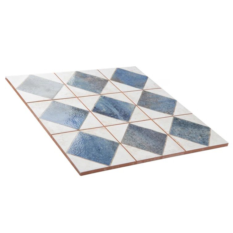 Kings Arles 13" Blue and Beige Ceramic Square Tile