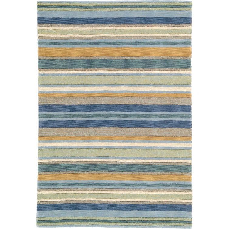 Handmade Blue and Beige Wool Stripe 4' x 6' Area Rug