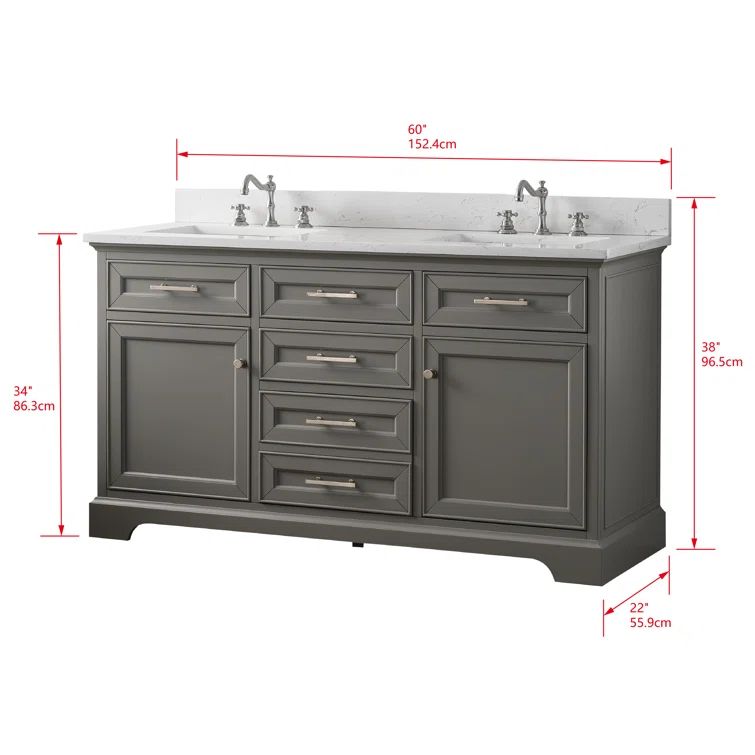 Thompson 60'' Gray Double Vanity with Carrara White Top
