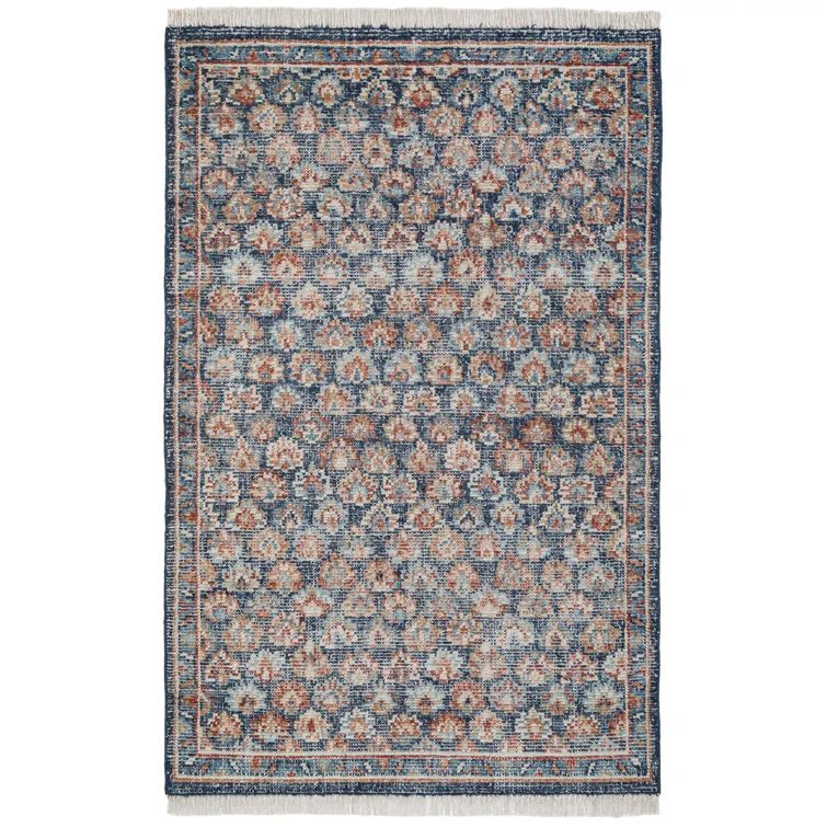 Handmade Blue Wool Floral 8' x 10' Area Rug