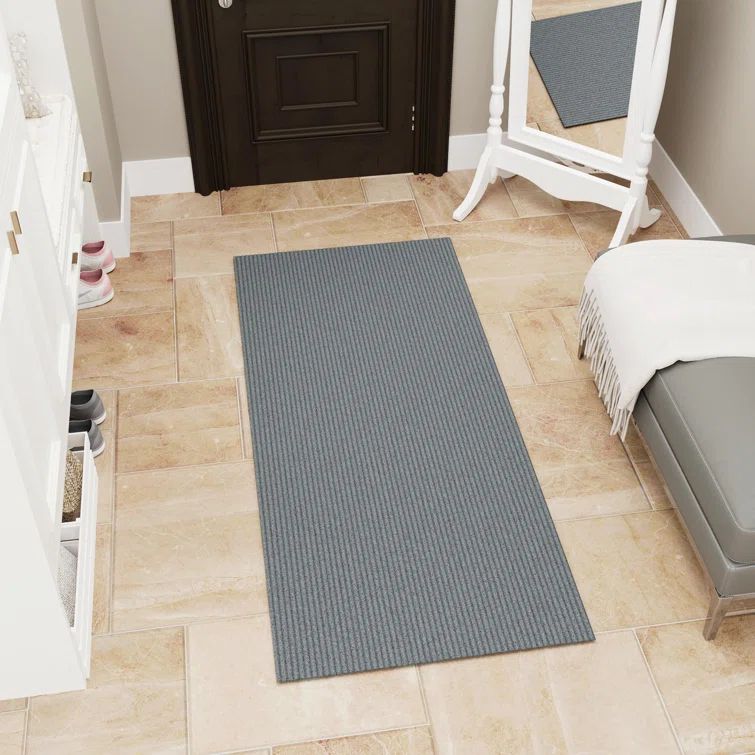 Gray Non-Slip Synthetic Hallway Runner Rug, 2' x 5'