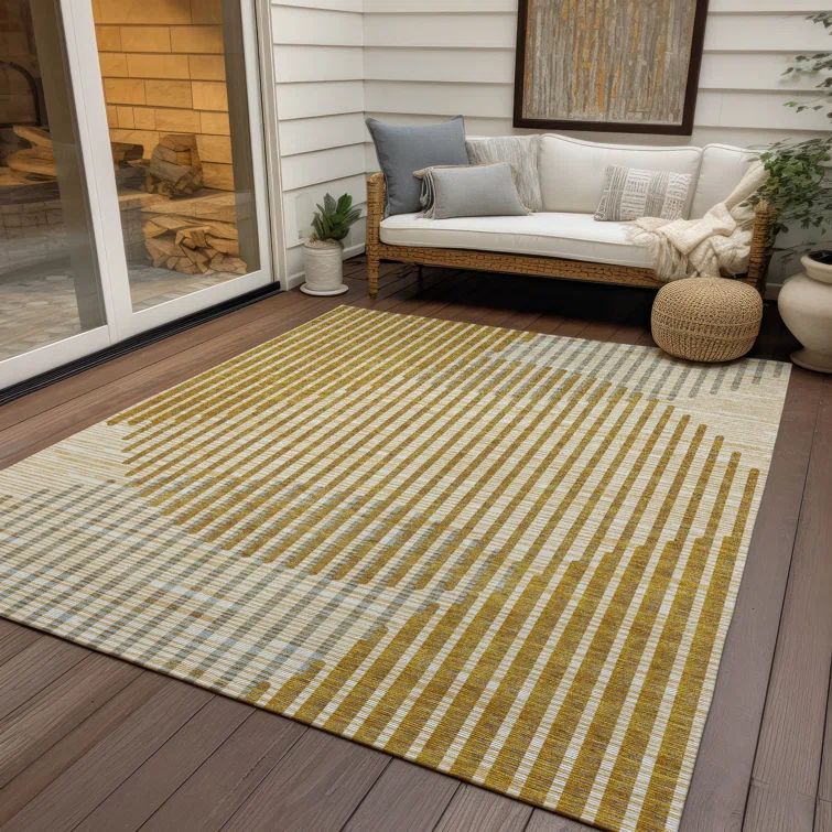 Gold Rectangular Machine Washable Synthetic Area Rug 3' x 5'