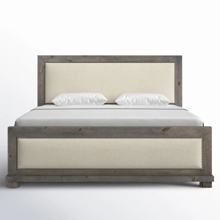 Willow Distressed Dark Gray King Upholstered Bed with Nailhead Trim